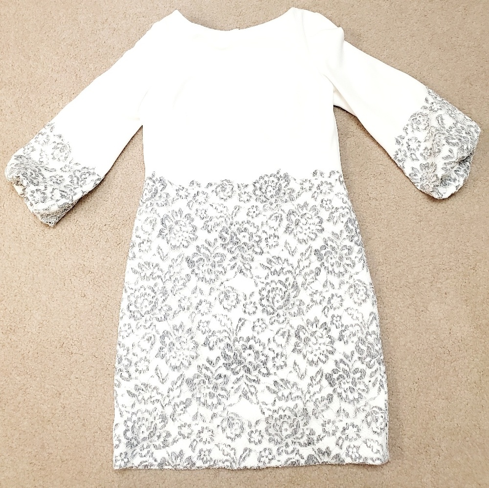 White with stitched flower dress
